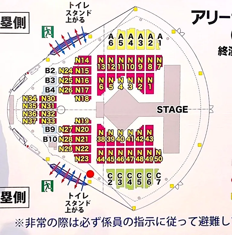 Nissy ライブ 2024 ドームツアー 名古屋・バンテリンドームのアリーナ座席表です。