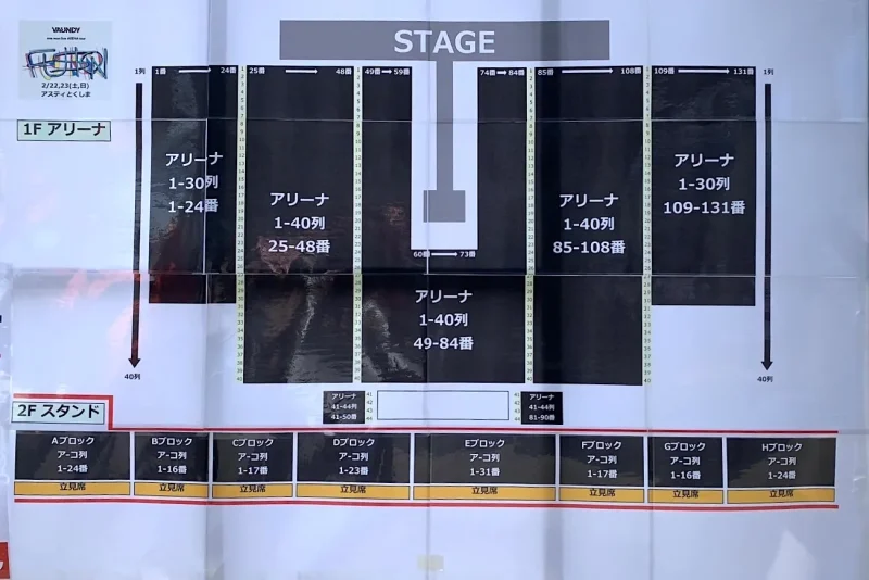Vaundy one man ライブ アリーナツアー 2025 FUSION アスティ徳島のアリーナ座席表